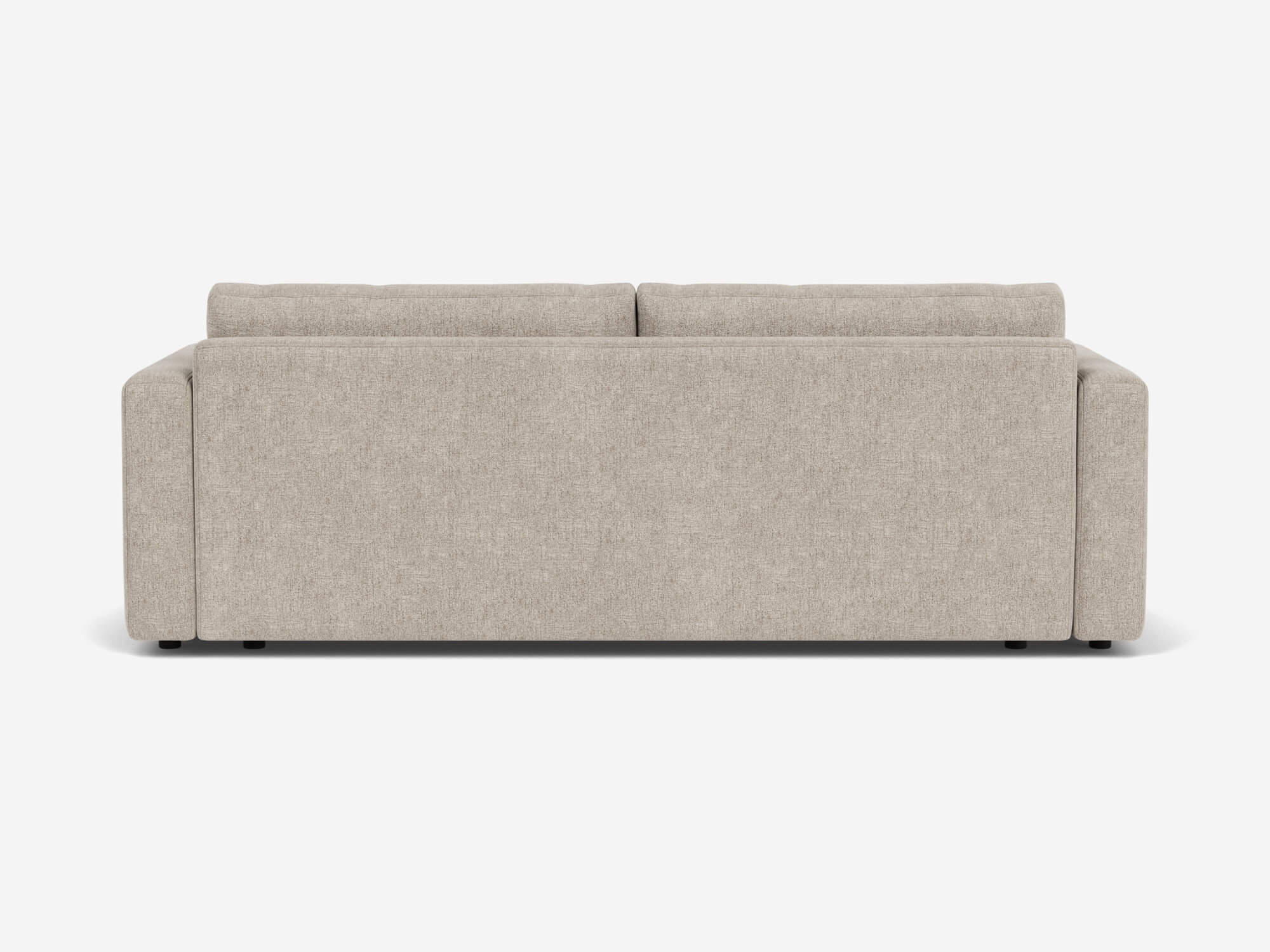 Back view of beige loveseat with narrow arms